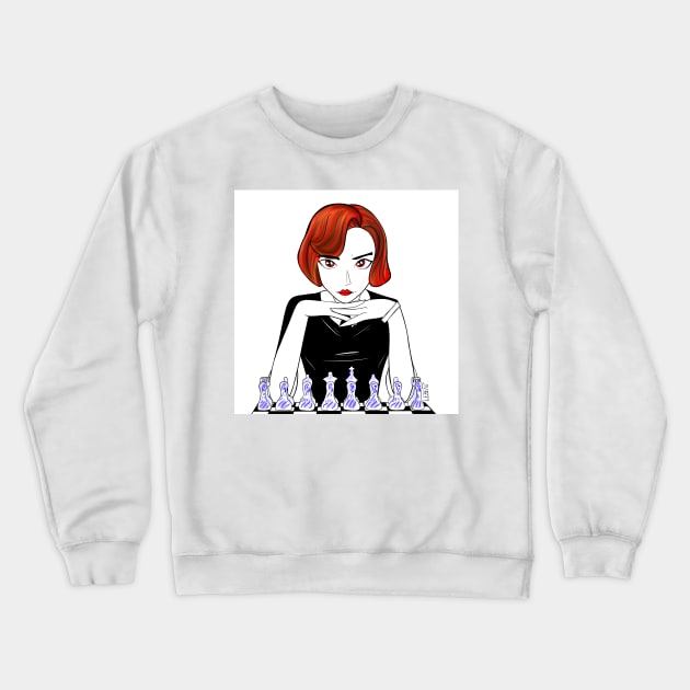 Beth the queen’s gambit in chessmaster Beth harmon art Crewneck Sweatshirt by jorge_lebeau